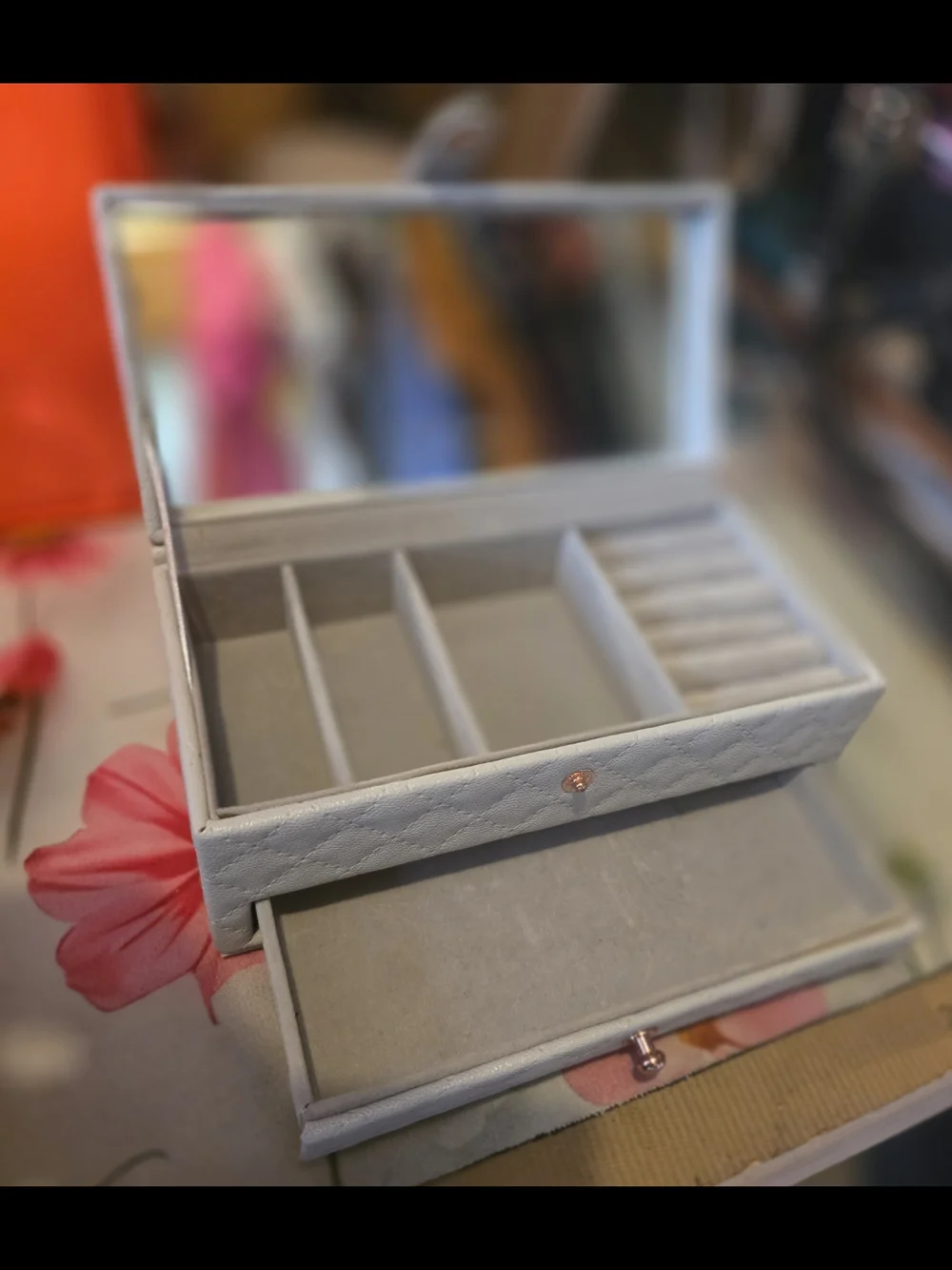 Pandora Quilted Jewelry Organizer in Light Gray with Rose Gold Accents